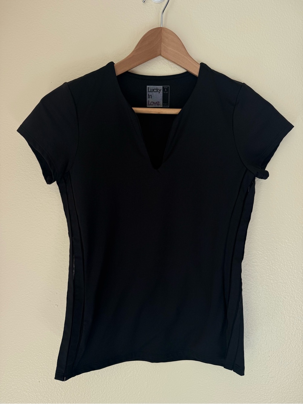 Lucky in Love Black Short-Sleeve V-Notch Performance Tee